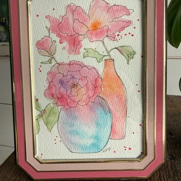 Charming Watercolor original 4x6 framed - Picture 3 of 5